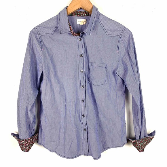 Anthropologie Meadow Rue Top Button Front Blue 4 - Picture 1 of 5